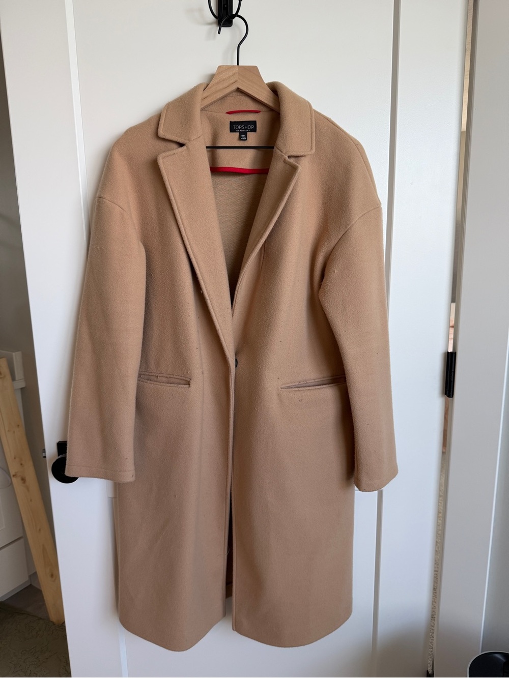 Topshop Camel-colored Single-Breasted Wool-Blend Trench Coat Sz. 8